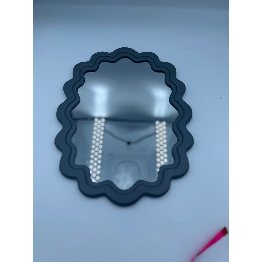 Scalloped Oval Wall Mirror Matte Black Wavy Frame Decorative Accent 12x9